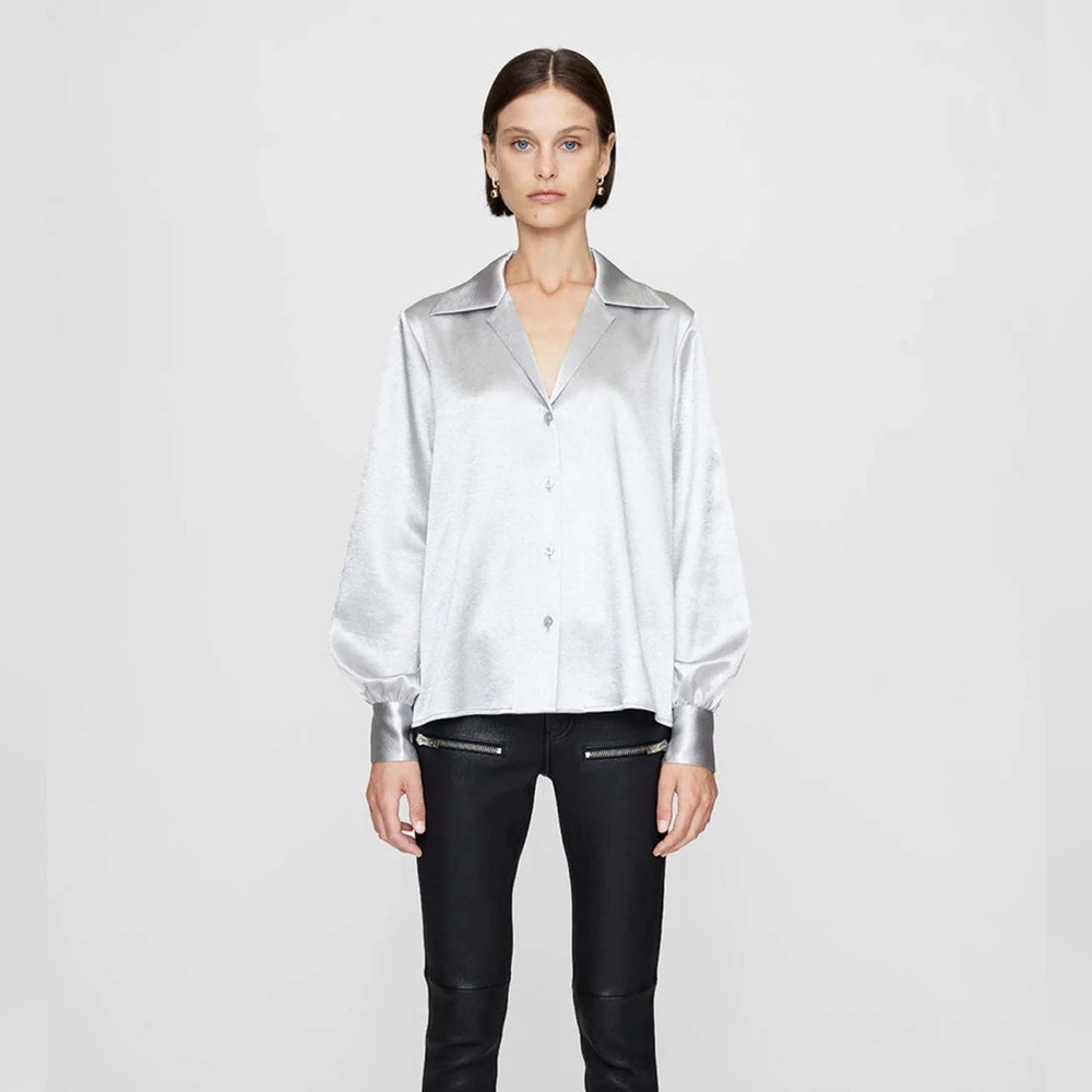 NWT Anine Bing Mylah Shirt Silver Large $350